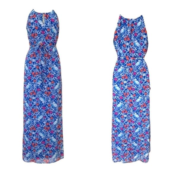 Old Navy Dresses & Skirts - Old Navy Blue Floral Bird Print Belted Maxi Dress
